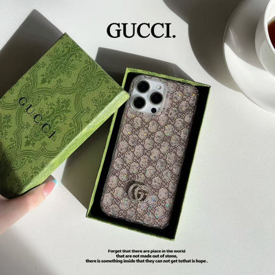 HypedEffects gucci Monogram Glitter iPhone Case with Rhinestone gucci Logo