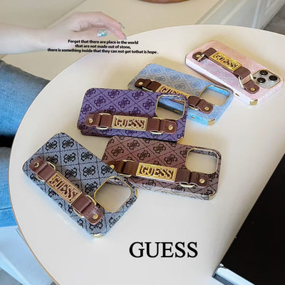 HypedEffects GUESS Monogram Canvas Strap iPhone Case with Gold Logo Plate