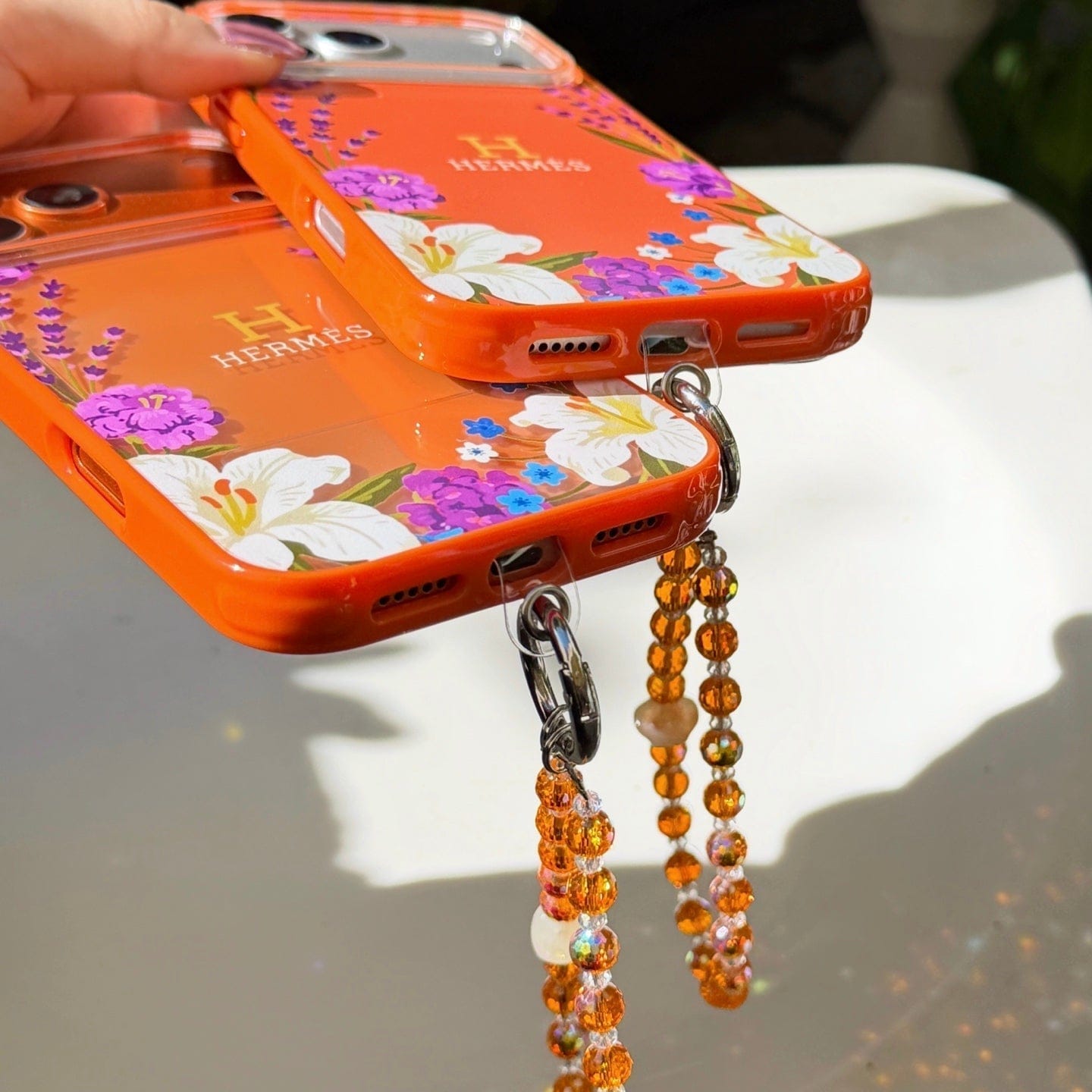 HypedEffects Hermès Floral Signature Case with Wrist Charm for iPhone 13 to 17 Pro Max
