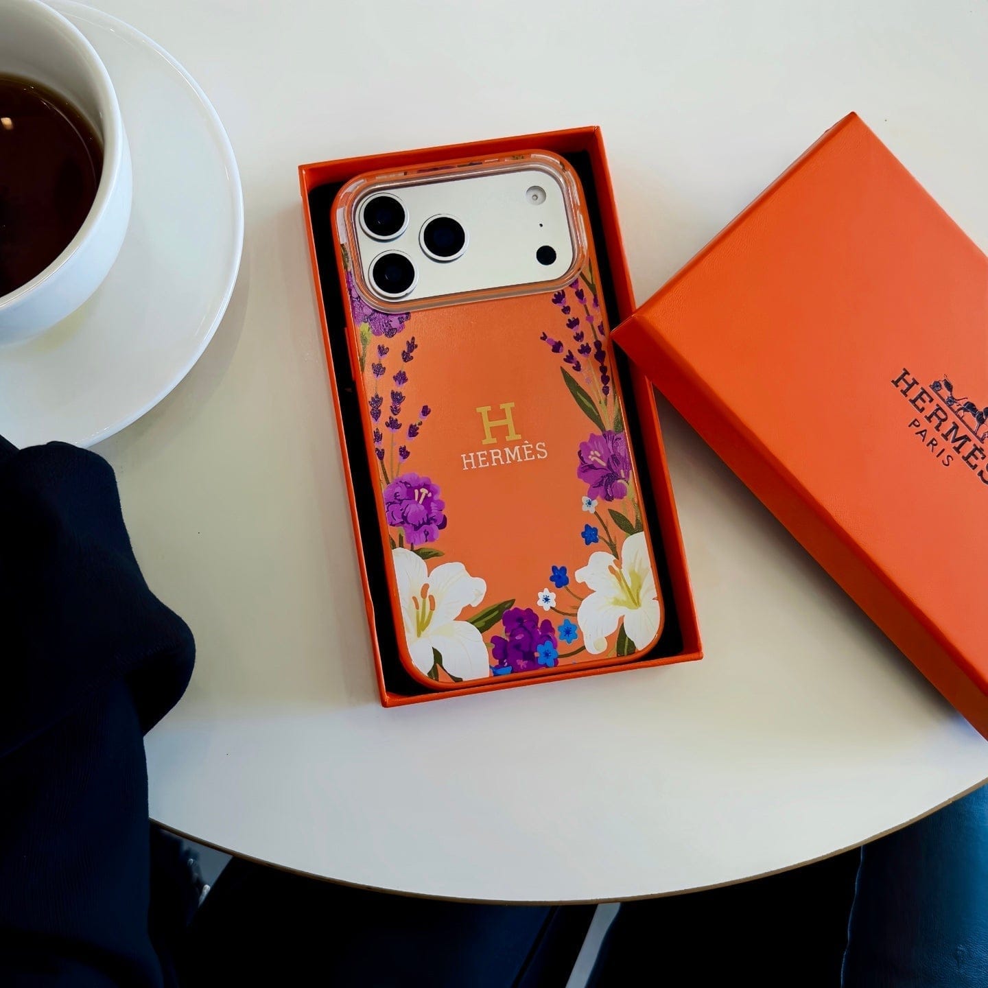 HypedEffects Hermès Floral Signature Case with Wrist Charm for iPhone 13 to 17 Pro Max