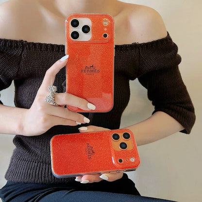 HypedEffects Hermès Glitter Clear Phone Case for iPhone 13 to iPhone 17 Pro Max Luxury Designer Back Cover