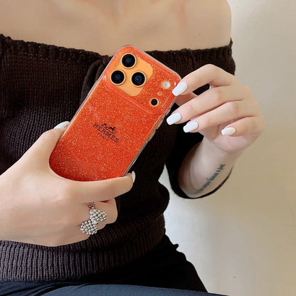 HypedEffects Hermès Glitter Clear Phone Case for iPhone 13 to iPhone 17 Pro Max Luxury Designer Back Cover