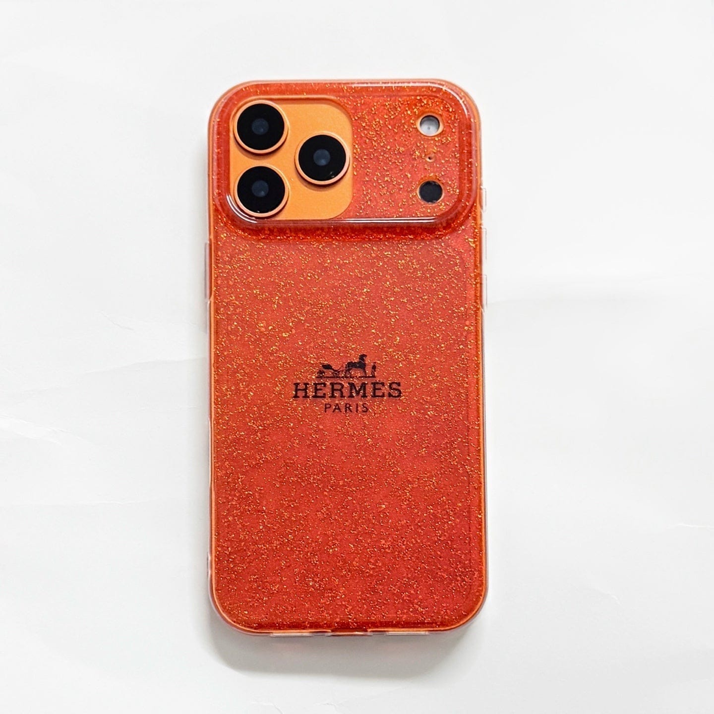 HypedEffects Hermès Glitter Clear Phone Case for iPhone 13 to iPhone 17 Pro Max Luxury Designer Back Cover