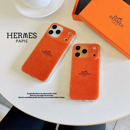 HypedEffects Hermès Glitter Clear Phone Case for iPhone 13 to iPhone 17 Pro Max Luxury Designer Back Cover