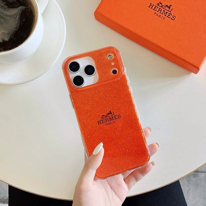 HypedEffects Hermès Glitter Clear Phone Case for iPhone 13 to iPhone 17 Pro Max Luxury Designer Back Cover