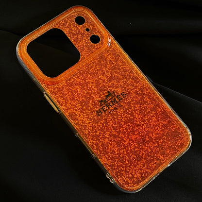 HypedEffects Hermès Glitter Clear Phone Case for iPhone 13 to iPhone 17 Pro Max Luxury Designer Back Cover