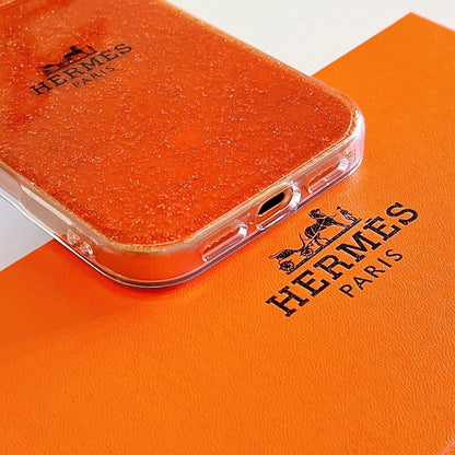 HypedEffects Hermès Glitter Clear Phone Case for iPhone 13 to iPhone 17 Pro Max Luxury Designer Back Cover