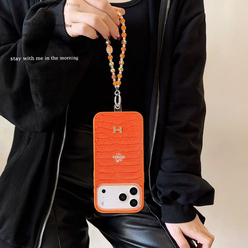 HypedEffects Hermès Horse Art Orange Designer iPhone Case with Wrist Chain Descript