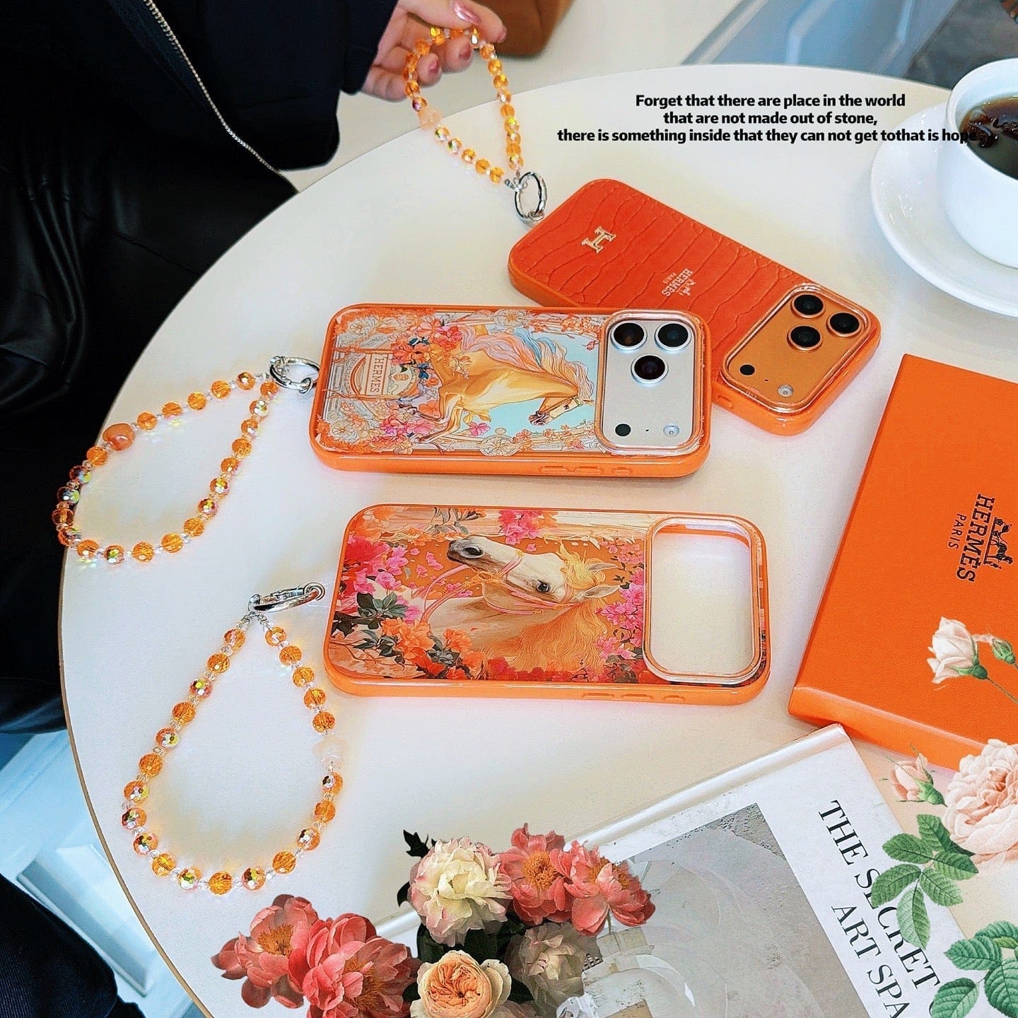 HypedEffects Hermès Horse Art Orange Designer iPhone Case with Wrist Chain Descript