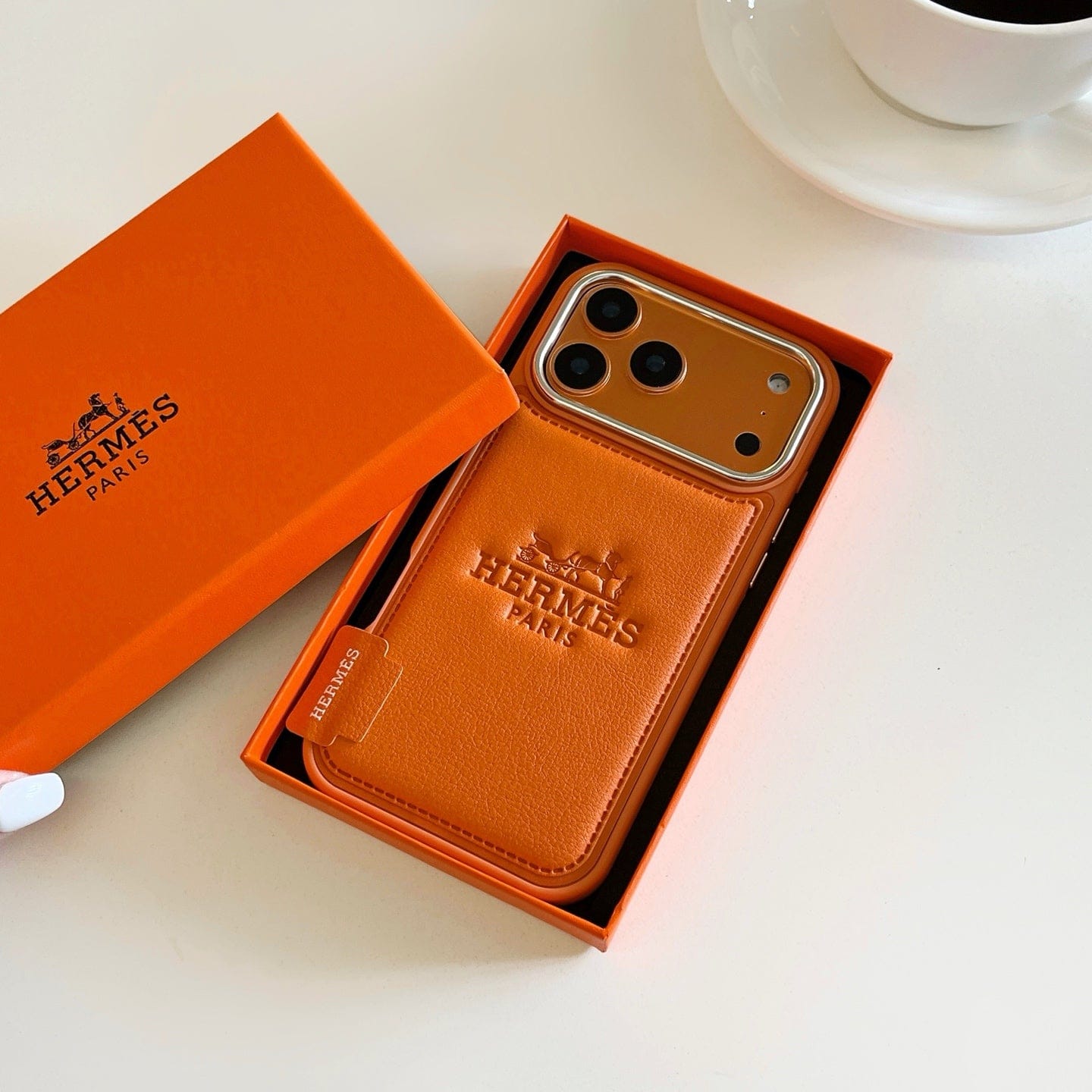HypedEffects Hermès Leather Wallet Phone Case with Card Holder for iPhone 13 to iPhone 17 Pro Max