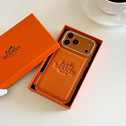 HypedEffects Hermès Leather Wallet Phone Case with Card Holder for iPhone 13 to iPhone 17 Pro Max