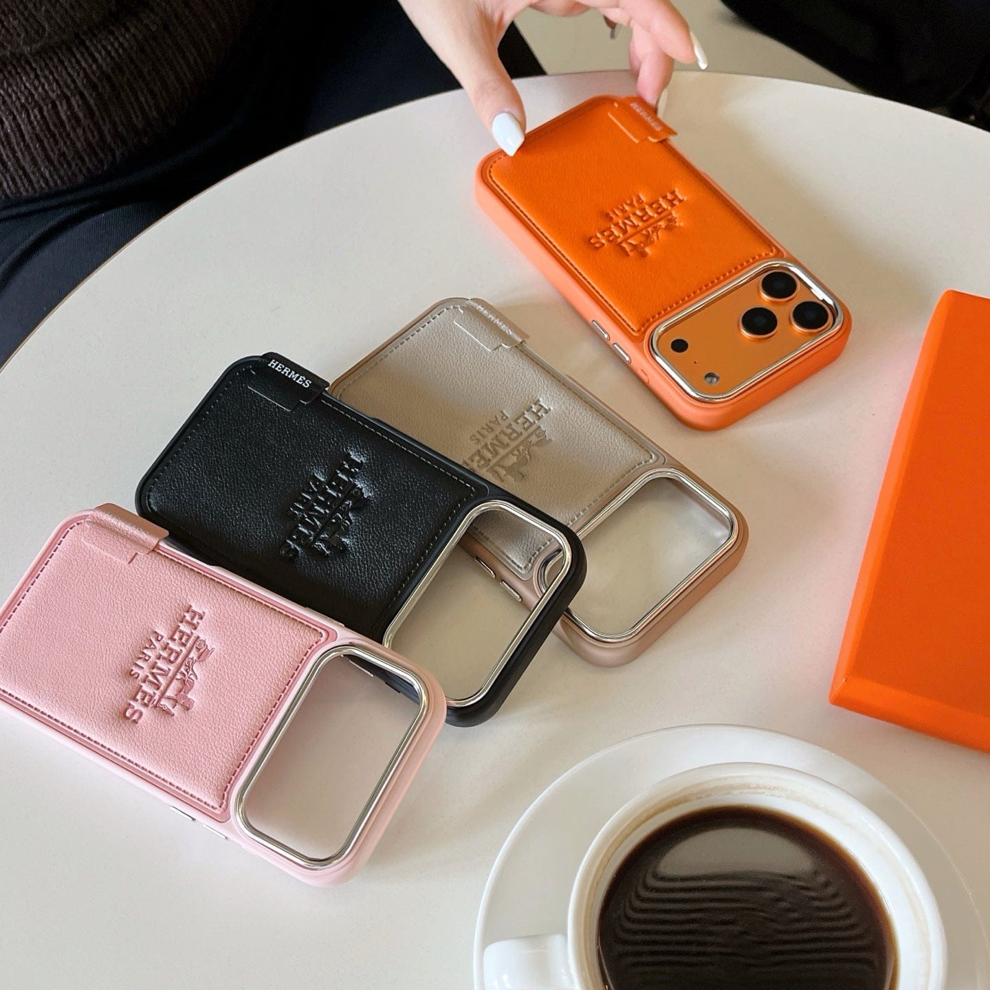 HypedEffects Hermès Leather Wallet Phone Case with Card Holder for iPhone 13 to iPhone 17 Pro Max