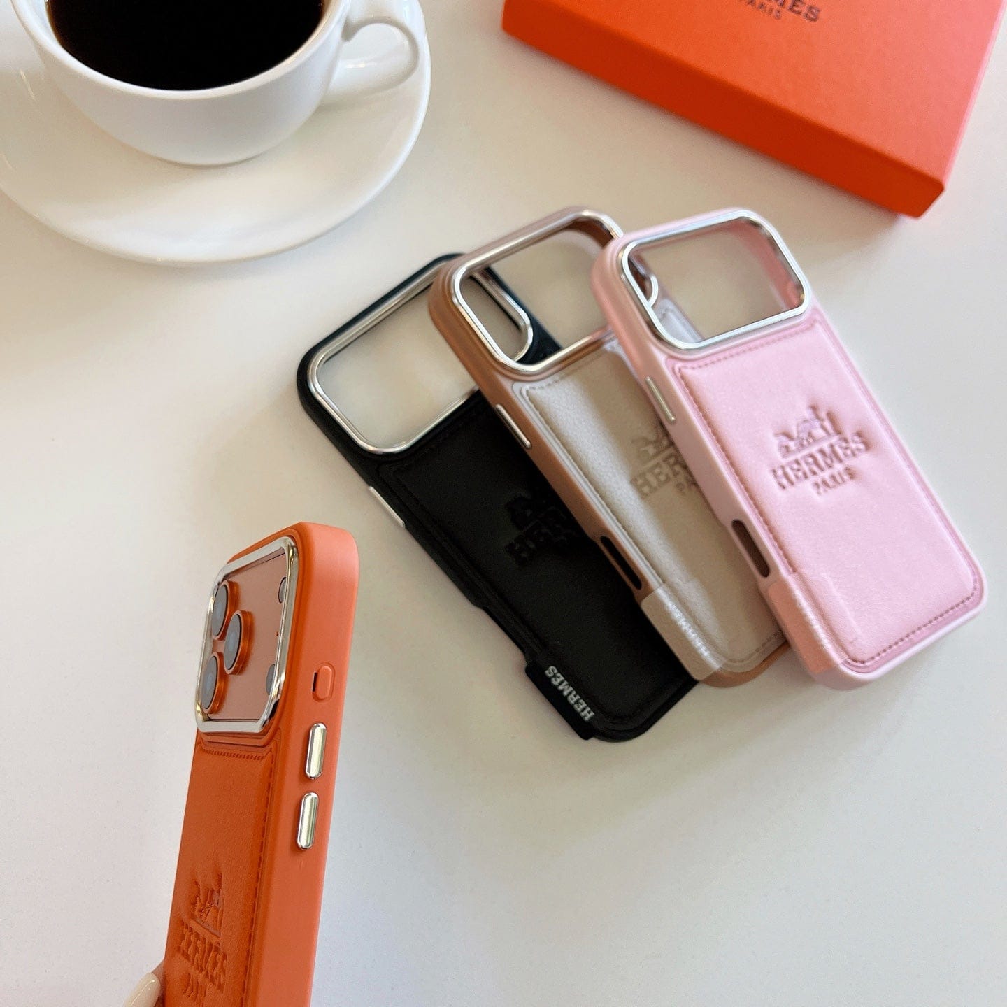 HypedEffects Hermès Leather Wallet Phone Case with Card Holder for iPhone 13 to iPhone 17 Pro Max