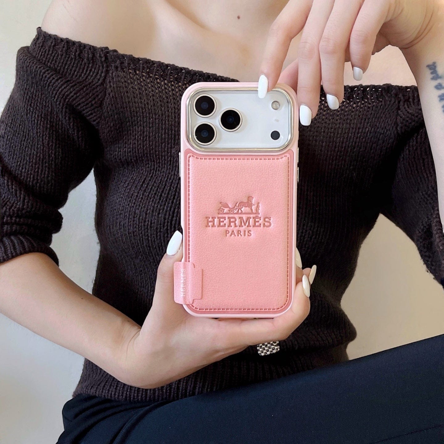 HypedEffects Hermès Leather Wallet Phone Case with Card Holder for iPhone 13 to iPhone 17 Pro Max