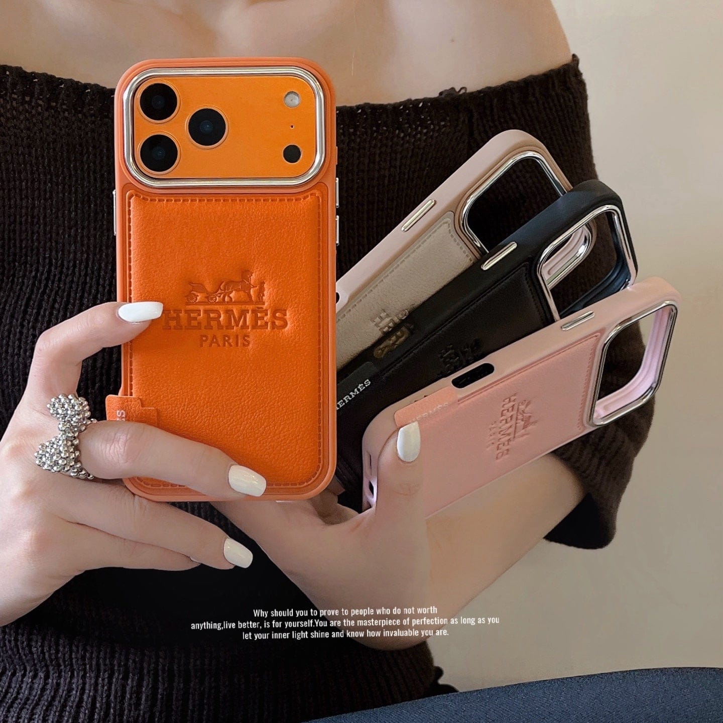 HypedEffects Hermès Leather Wallet Phone Case with Card Holder for iPhone 13 to iPhone 17 Pro Max
