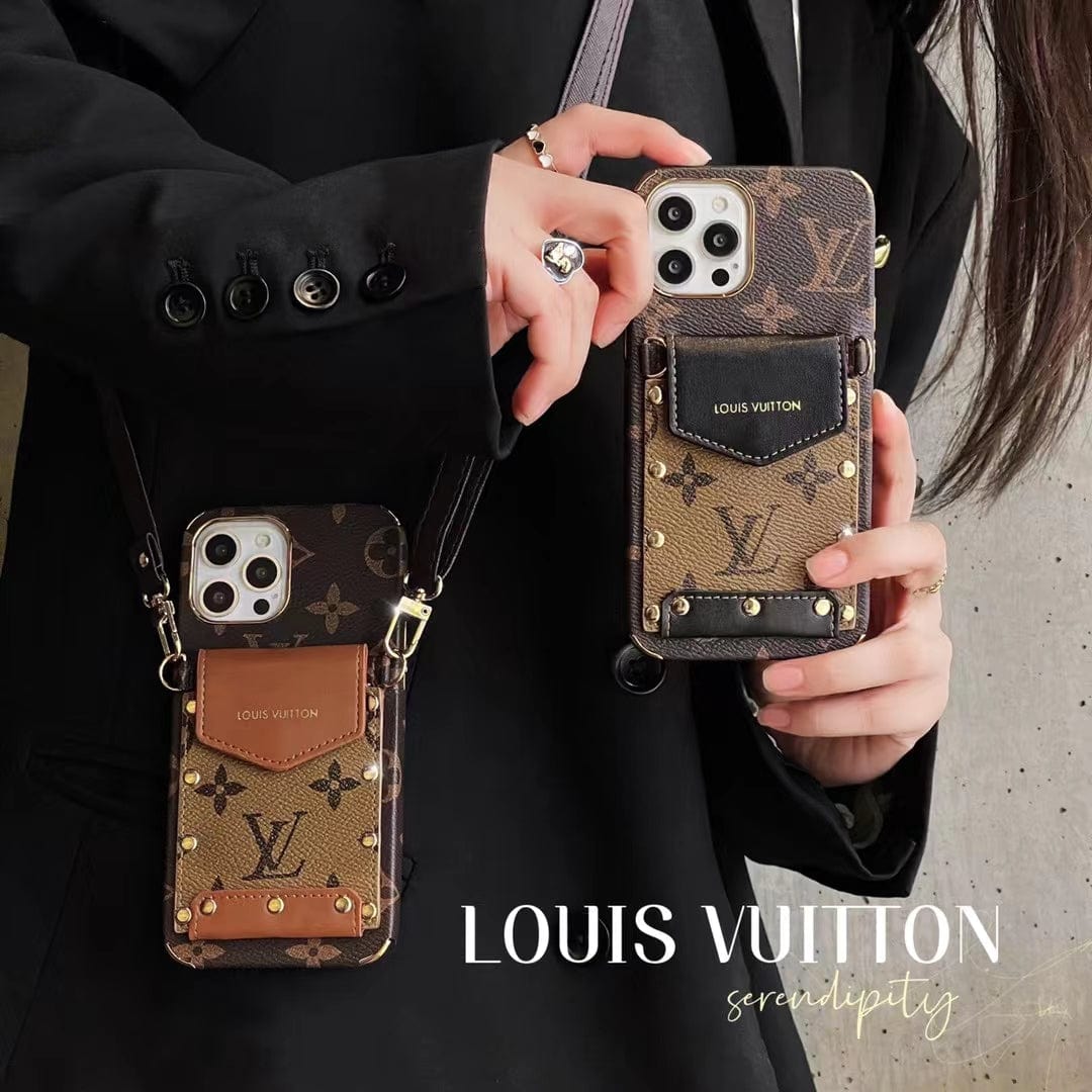 HypedEffects iPhone 12 - 17 Pro Max Leather Case With louis vuitton Phone Case Crossbody Lanyard Card