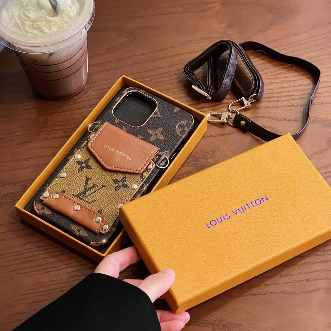 HypedEffects iPhone 12 - 17 Pro Max Leather Case With louis vuitton Phone Case Crossbody Lanyard Card