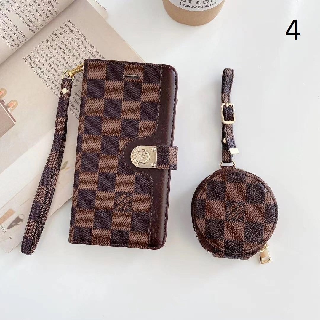 HypedEffects Leather Folio louis vuitton And gucci iPhone Case for iphone 12, iphone 13 + FREE AIRPODS PRO CASE
