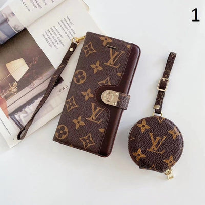 HypedEffects Leather Folio Louis Vuitton And Gucci iPhone Case for iphone 12, iphone 13 + FREE AIRPODS PRO CASE