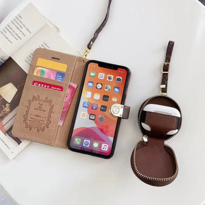 HypedEffects Leather Folio Louis Vuitton And Gucci iPhone Case for iphone 12, iphone 13 + FREE AIRPODS PRO CASE