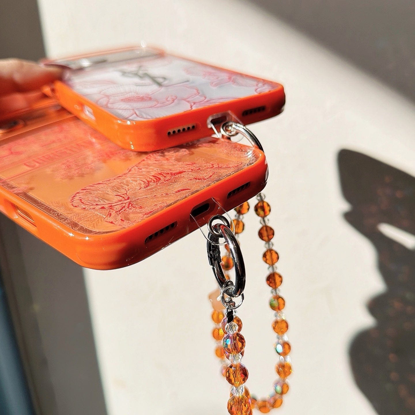 HypedEffects louis vuitton and Dior Orange Aesthetic Wrist Chain Case for iPhone 14 to 17 Pro Max