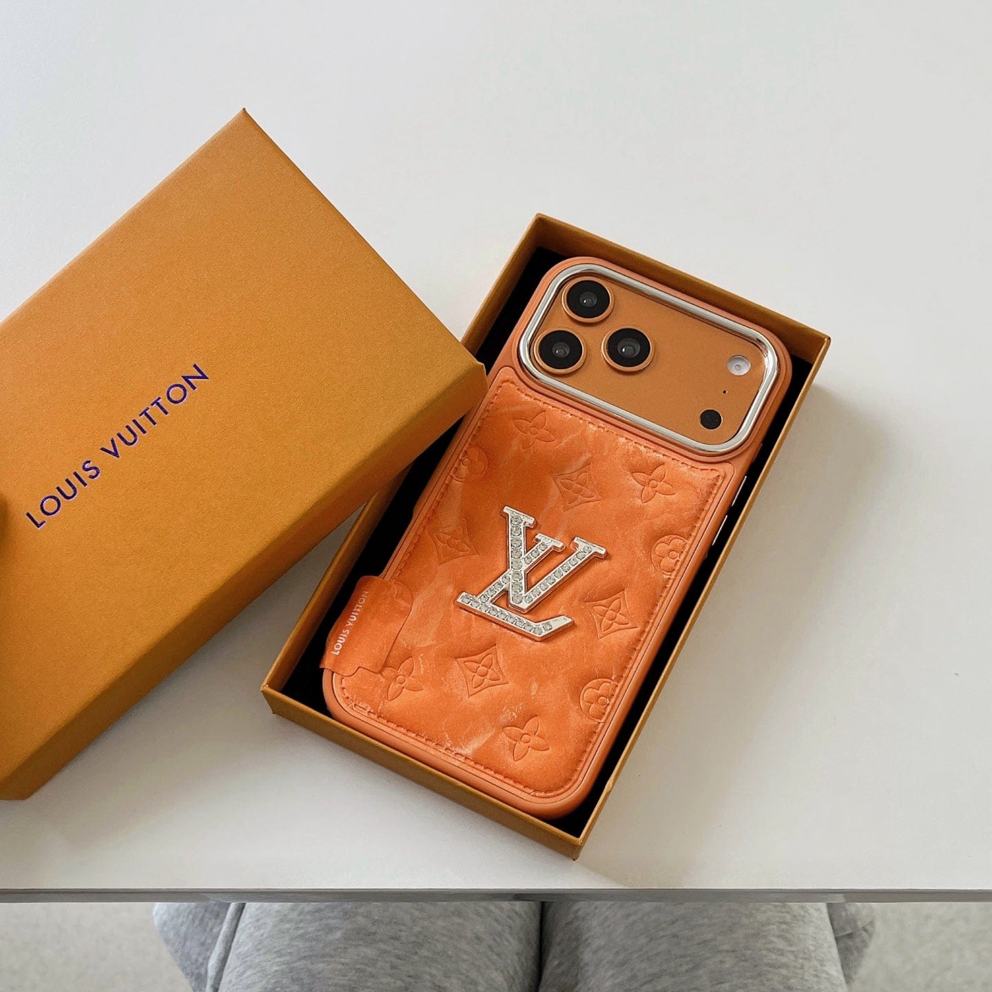 HypedEffects louis vuitton and gucci Leather Phone Case with Metal Logo for iPhone 13 to iPhone 17 Pro Max