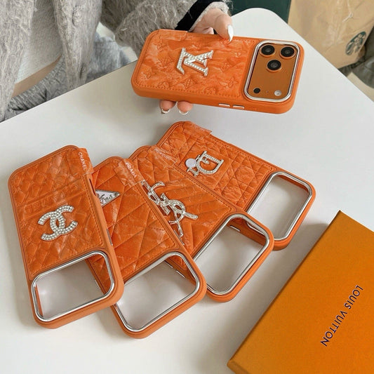 HypedEffects louis vuitton and gucci Leather Phone Case with Metal Logo for iPhone 13 to iPhone 17 Pro Max
