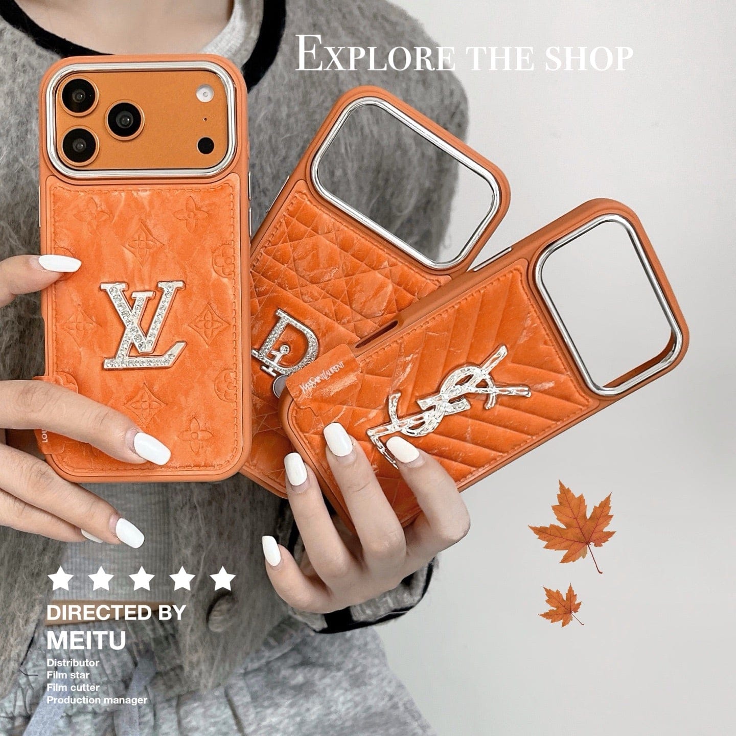 HypedEffects louis vuitton and gucci Leather Phone Case with Metal Logo for iPhone 13 to iPhone 17 Pro Max