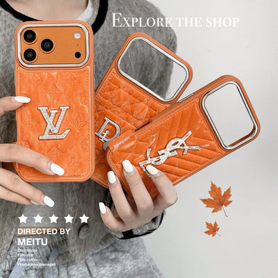 HypedEffects louis vuitton and gucci Leather Phone Case with Metal Logo for iPhone 13 to iPhone 17 Pro Max