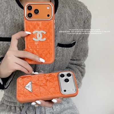 HypedEffects louis vuitton and gucci Leather Phone Case with Metal Logo for iPhone 13 to iPhone 17 Pro Max