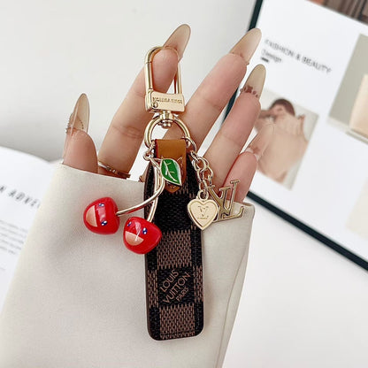 HypedEffects louis vuitton Cherry Charm Keychain with Monogram Leather Strap Luxury Designer Bag and Key Accessory