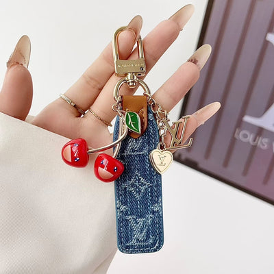 HypedEffects louis vuitton Cherry Charm Keychain with Monogram Leather Strap Luxury Designer Bag and Key Accessory