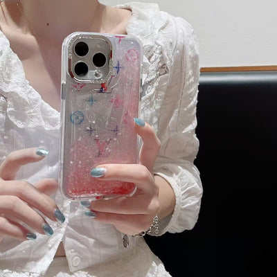 HypedEffects louis vuitton Glitter Sparkle Monogram iPhone Case with Rhinestone Camera Ring