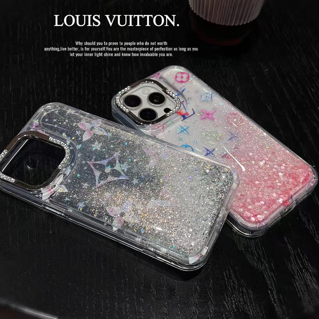 HypedEffects louis vuitton Glitter Sparkle Monogram iPhone Case with Rhinestone Camera Ring