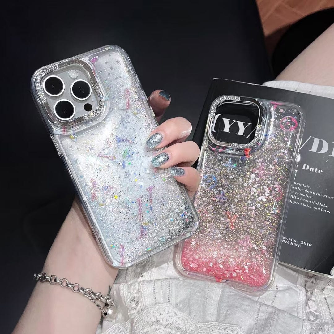 HypedEffects louis vuitton Glitter Sparkle Monogram iPhone Case with Rhinestone Camera Ring