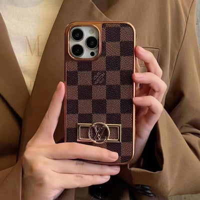 HypedEffects Louis Vuitton Monogram iPhone 15 Case with Golden Louis Vuitton Inlay