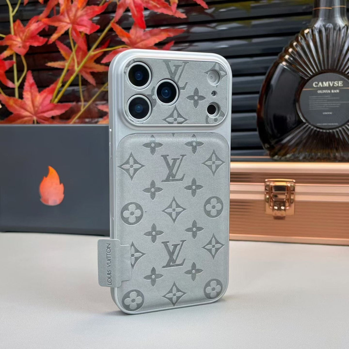 HypedEffects louis vuitton Monogram Leather Card Holder Phone Case for iPhone 14 to iPhone 17 Pro Max