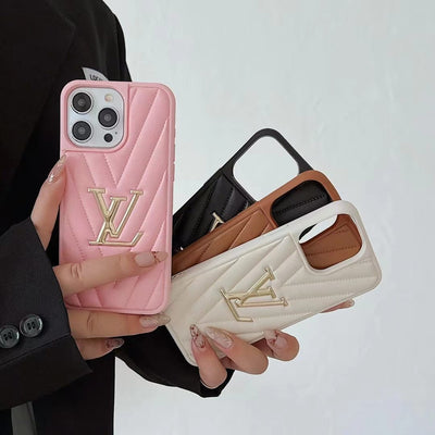 HypedEffects Louis Vuitton Quilted Leather iPhone Cases with Gold LV Logo