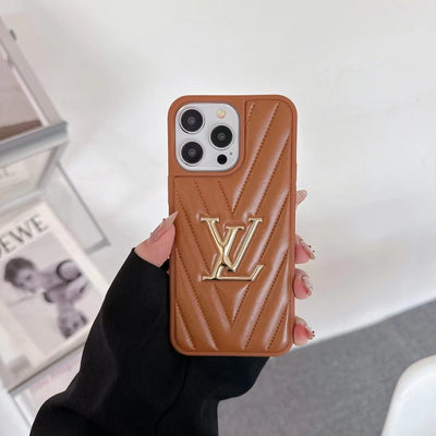 HypedEffects Louis Vuitton Quilted Leather iPhone Cases with Gold LV Logo