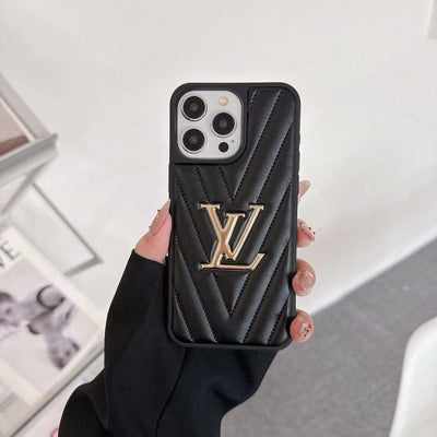 HypedEffects Louis Vuitton Quilted Leather iPhone Cases with Gold LV Logo