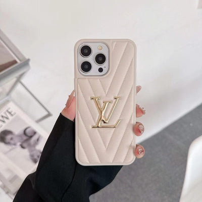 HypedEffects Louis Vuitton Quilted Leather iPhone Cases with Gold LV Logo