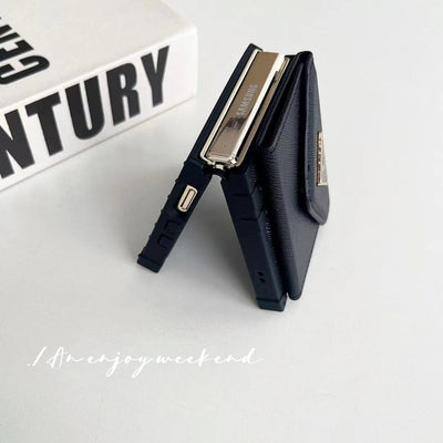HypedEffects Prada Black Leather Z Flip 3 Cover | Z Flip 4 | Z Flip 5
