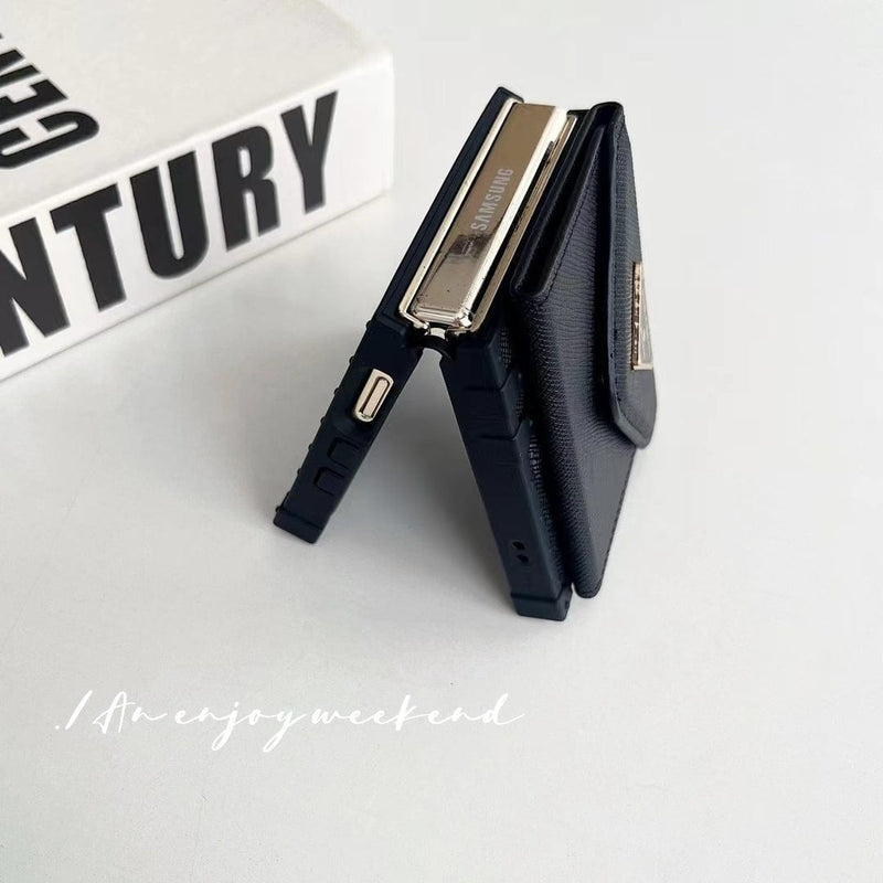 HypedEffects Prada Black Leather Z Flip 3 Cover | Z Flip 4 | Z Flip 5