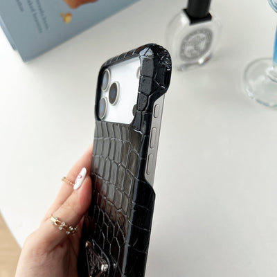 HypedEffects Prada Crocodile-Embossed Phone Case for iPhone 17 with Iconic Metal Triangle Logo