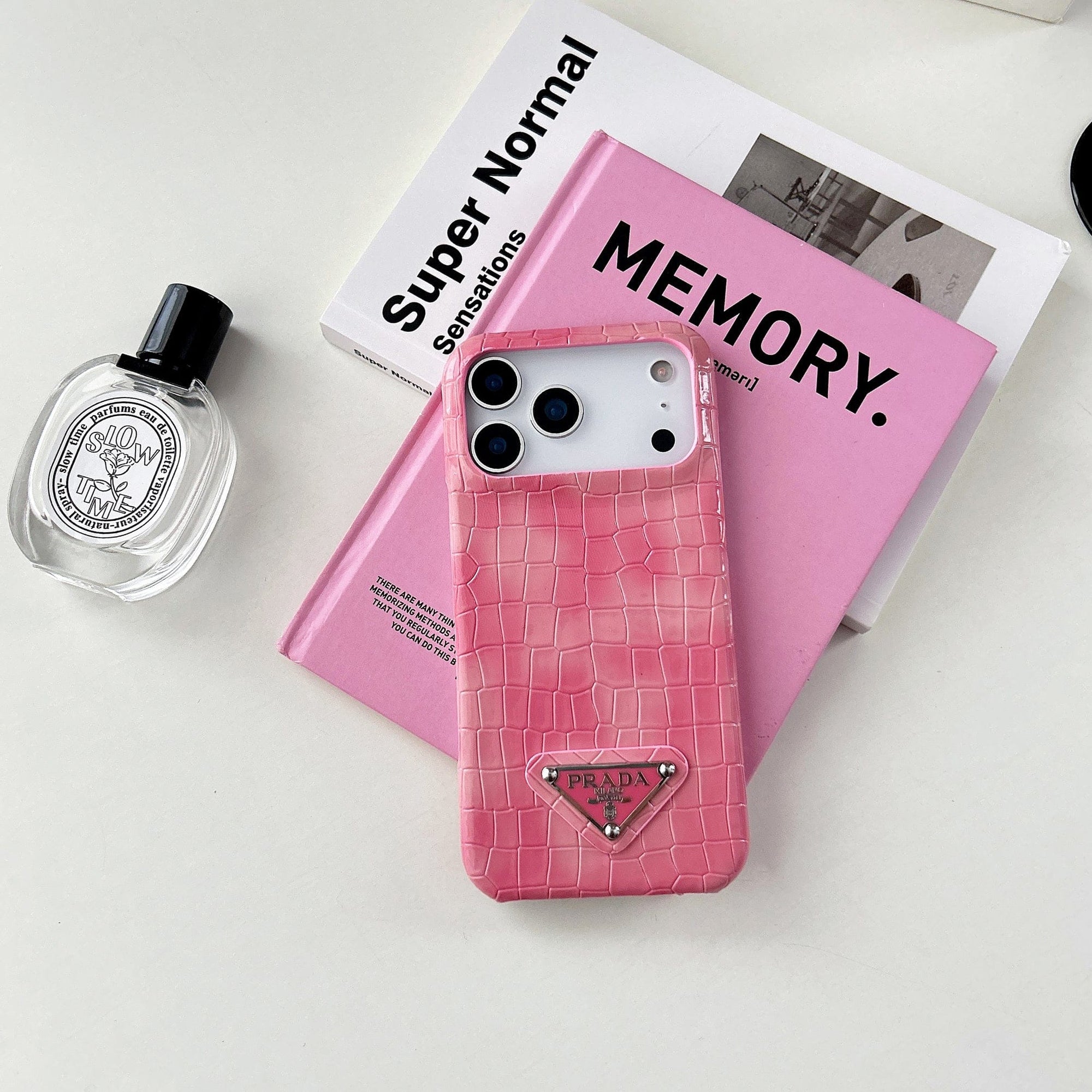 HypedEffects Prada Crocodile-Embossed Phone Case for iPhone 17 with Iconic Metal Triangle Logo