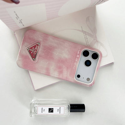 HypedEffects Prada Crocodile-Embossed Phone Case for iPhone 17 with Iconic Metal Triangle Logo