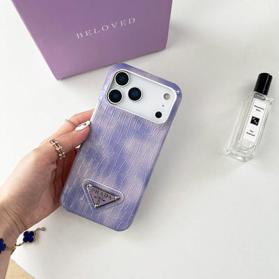 HypedEffects Prada Crocodile-Embossed Phone Case for iPhone 17 with Iconic Metal Triangle Logo