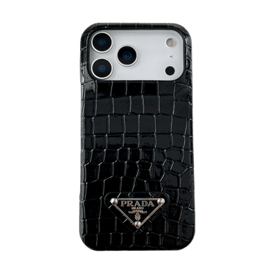 HypedEffects Prada Crocodile-Embossed Phone Case for iPhone 17 with Iconic Metal Triangle Logo