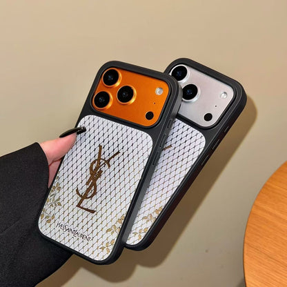 HypedEffects YSL Golden Signature Case Parisian Luxury Style for iPhone 14 to 17 Pro Max
