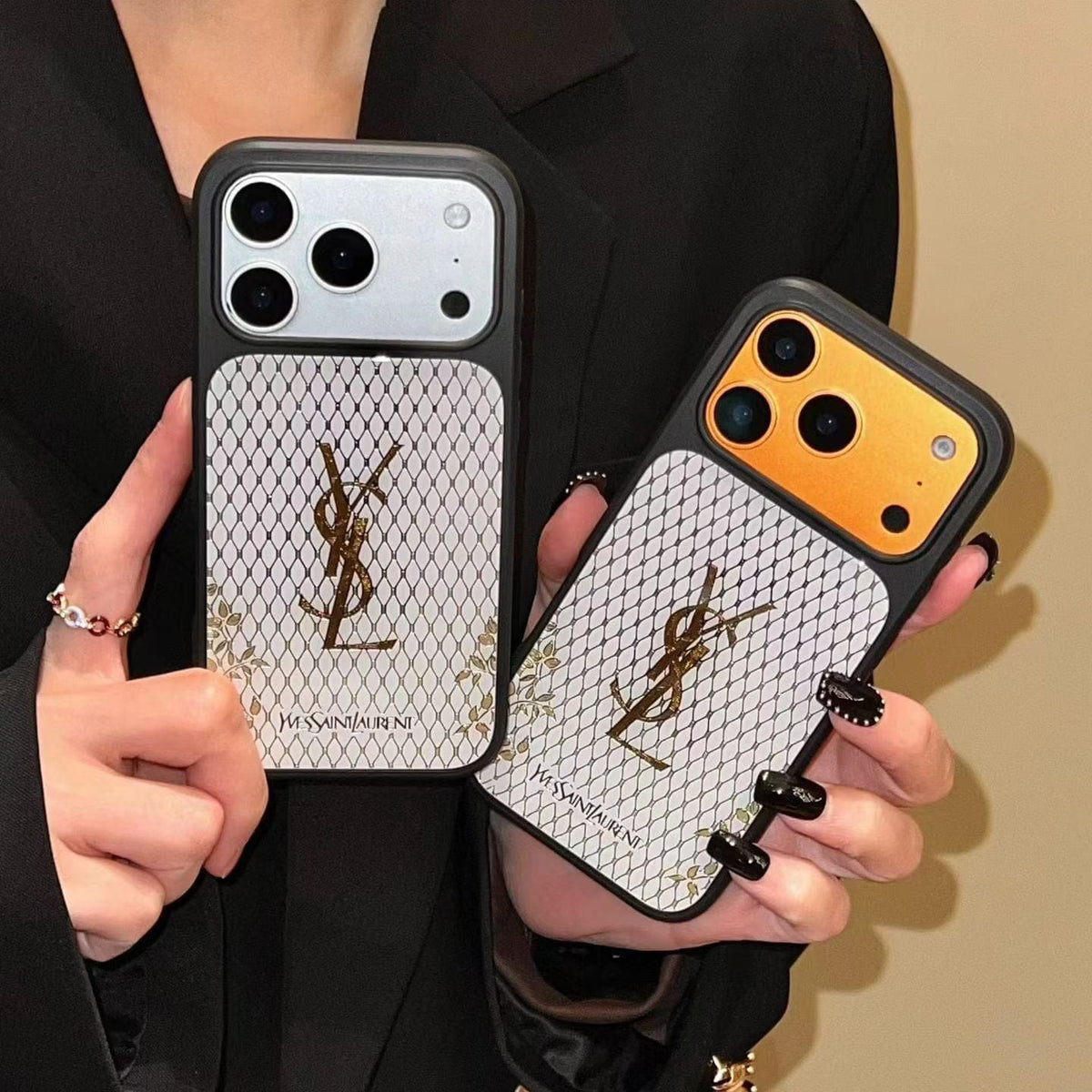 HypedEffects YSL Golden Signature Case Parisian Luxury Style for iPhone 14 to 17 Pro Max